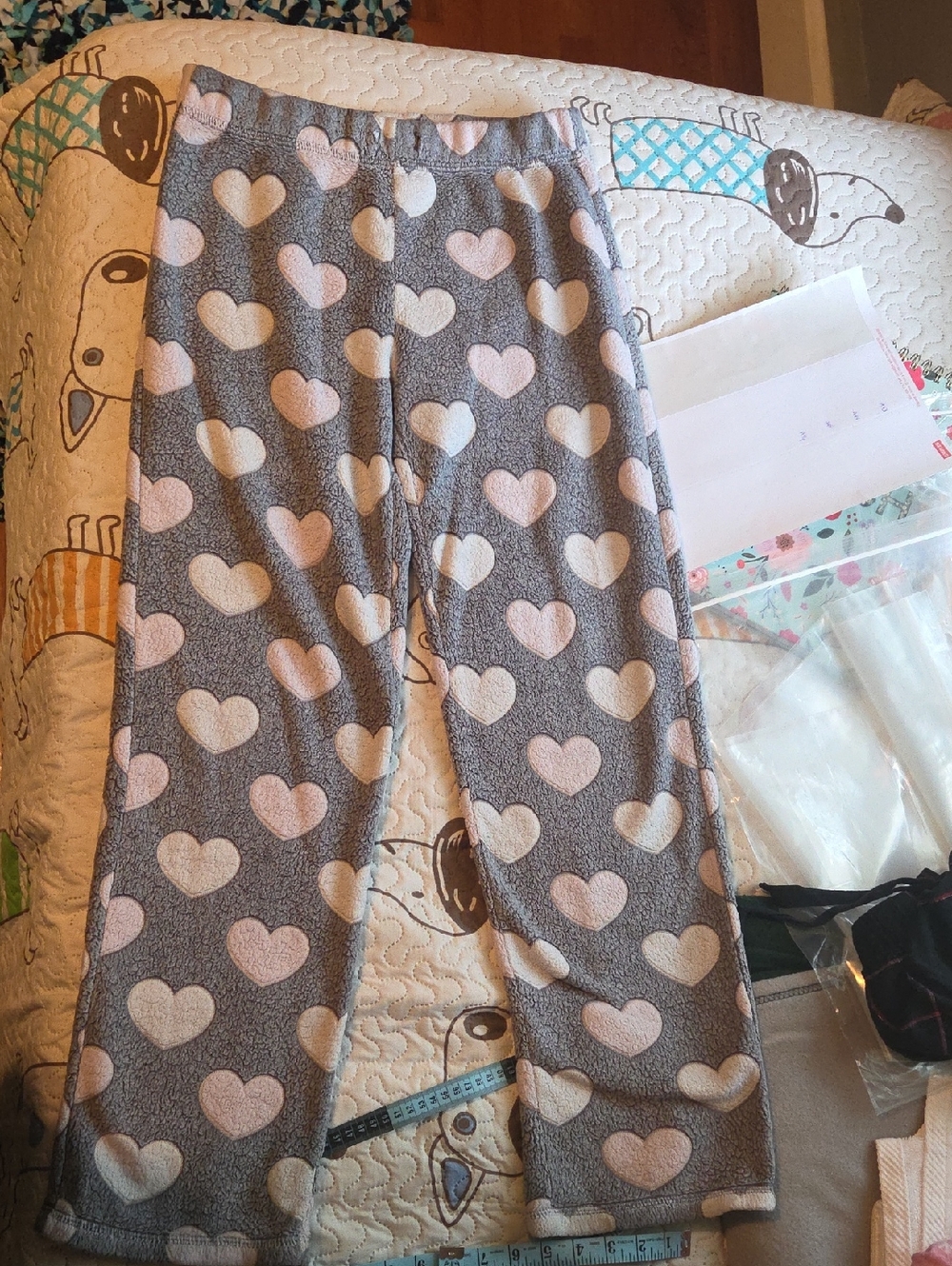 Secret Treasures Gray Pajama Pants with Pink Heart Print